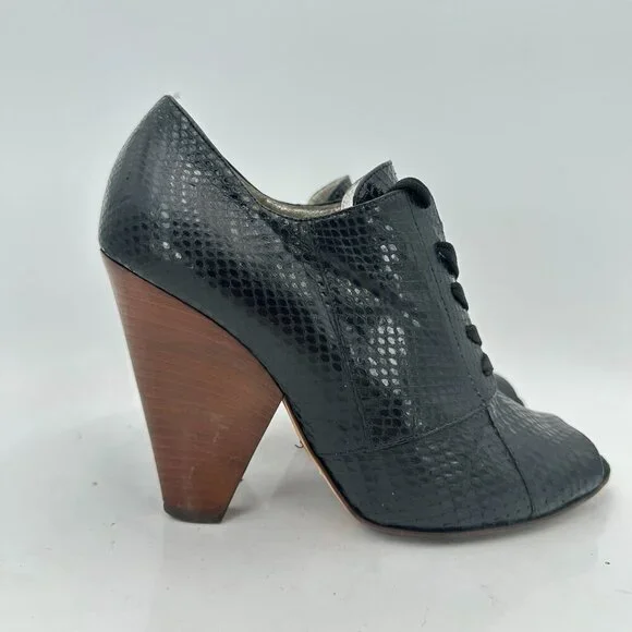 Dolce Gabbana Women Size EU 38.5 US 8.5 Black Snakeskin Leather Block High Heel - Picture 4 of 10